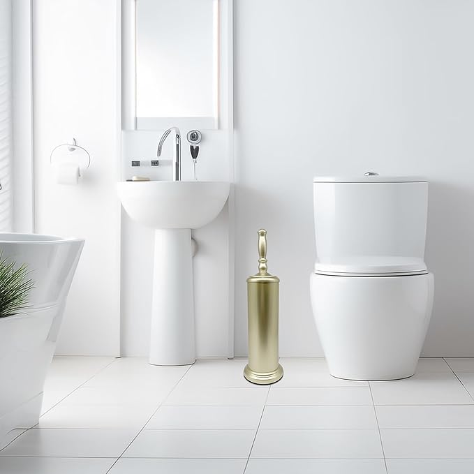 Metal Toilet Bowl Brush with Holder Premium Bathroom Cleaning Set Rustproof Hygienic Durable Elegant Finish