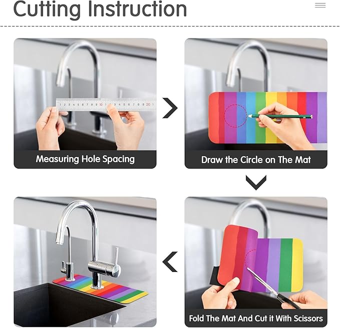Kitchen Sink Splash Guard 1 PC 30 Inch Sink Faucet Mat Splash Guard for Bathroom Countertop Water Absorbent Foldable Cuttable Soft Washable Vibrant Colorful Stripes