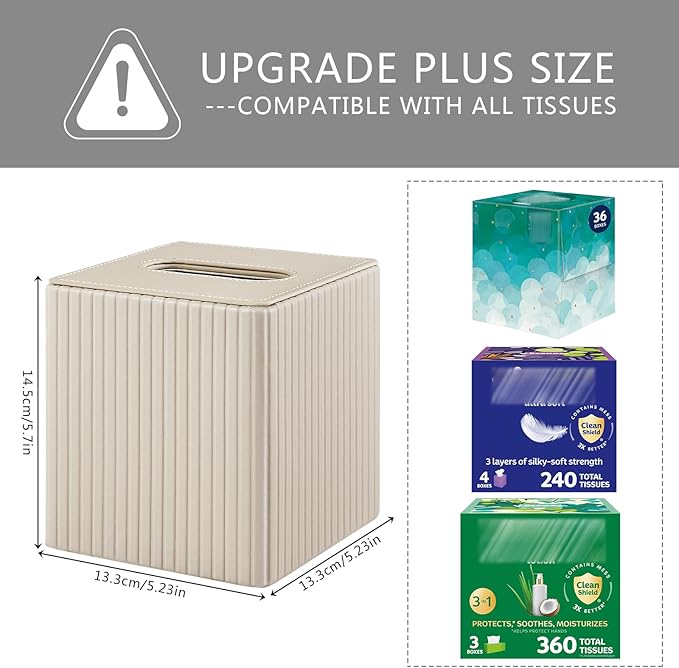 PU Leather Tissue Box Cover Square Tissue Box Holder for Bathroom Vanity Countertop Night Stands Bedroom Office Desk,Modern Tissue Decorative Organizer with Magnetic Closure (Beige)