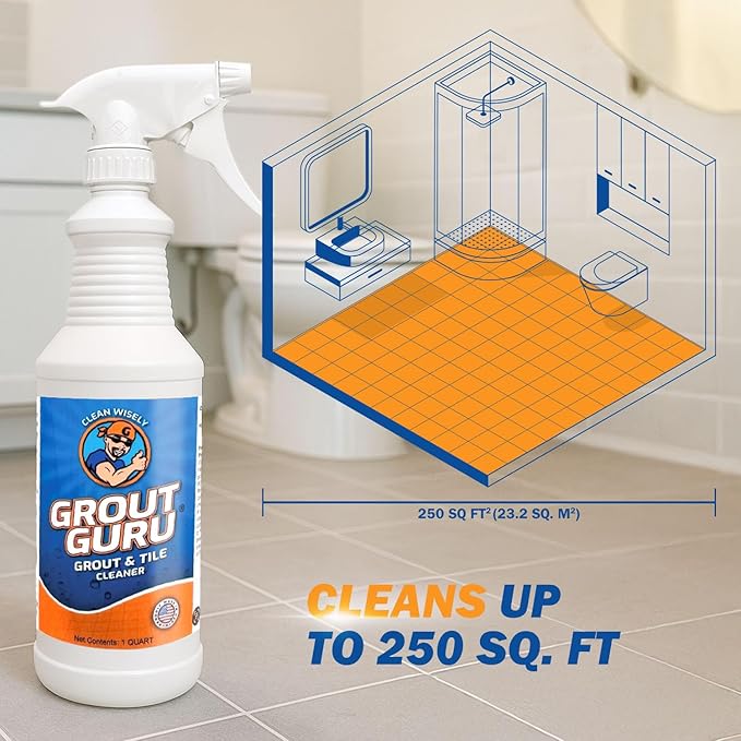 Guru The Professional Grout Cleaner for Tile Floors | Acid Free Formula | Tile Cleaner Spray for Marble, Natural Stones, Porcelain, & Marble | Shower Bathroom and Home Cleaner - Spray, 32 Oz