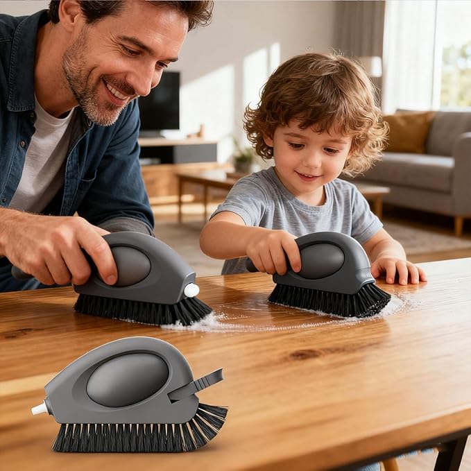 2-in-1 Groove Cleaning Brush, Multi-Functional Window Track Cleaner with Hard Bristles & Hidden Scraper for Sliding Doors Sills Seals, Ergonomic Crevice Brush for Grout and Hard-to-Reach Areas (2)