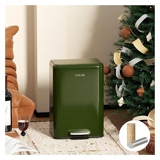 5 Gallon Bathroom Trash Can - Room Step Garbage Can with Lid, Stainless Steel Trash Bin for Kitchen Living Room Bedroom Commercial Restaurant Office (Green, 20Liter / 5.5Gallon)