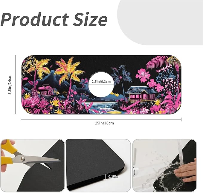 Faucet Draining Mat For Kitchen Sink, Coconut Trees On The Beach Diatom Mud Absorbent Drain Pad For Bathroom Kitchen Sink Splash Guard Drying Mat