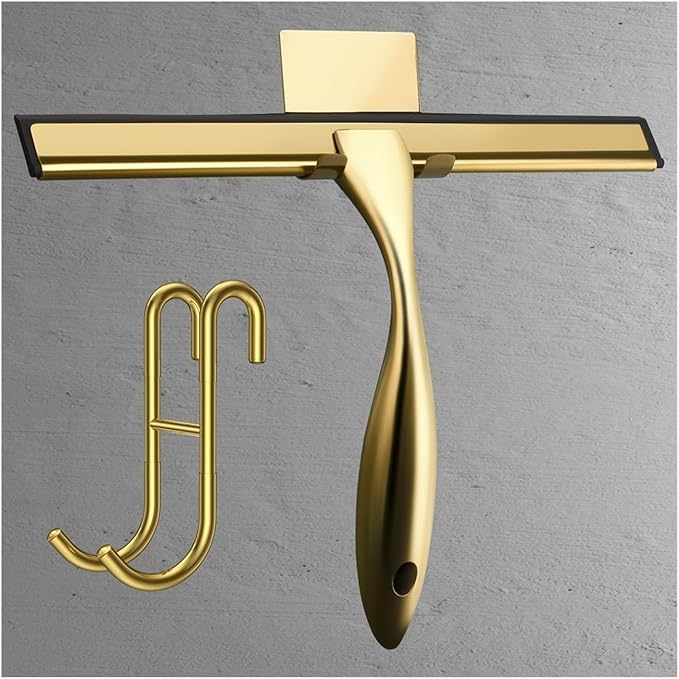 Window Squeegee Stainless Steel Squeegee for Shower Glass 10'' INCH Golden Color with Hooks Cleaner Door for Shower Glass