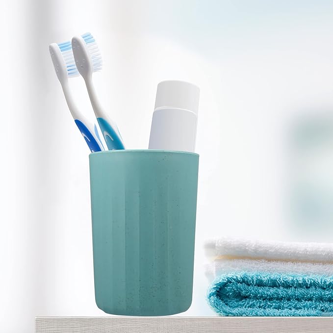 VOCOSTE 1Pc Bathroom Tumbler with Smooth Lines, Wheat Straw Cup, for Bathroom for Toothpaste Deep Green 4.09''x2.80''