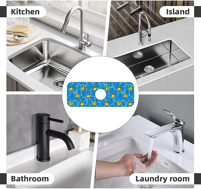 Duck Sunglasses Yellow Cool 15" X 5.5" Kitchen Sink Splash Guard Faucet Faucet Guard Draining Mat Sink Splash Guard Faucet Kitchen Bathroom