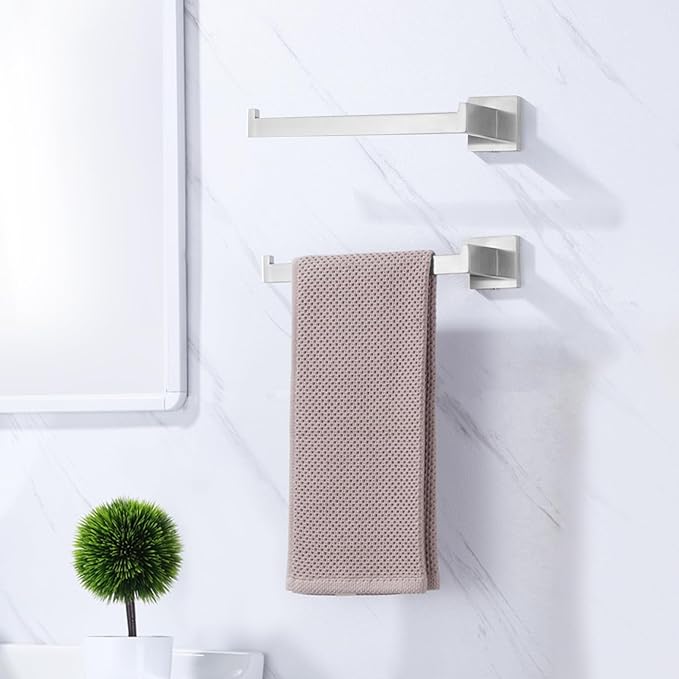 LANC Left Side Bathroom Hand Towel Holder Brushed Nickel Hand Towel Bar 10 Inche Square Towel Ring for Kitchen Bathroom Wall Mount Stainless Steel Modern Towel Racks Hanger, A8806BN-LF