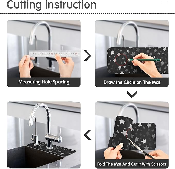 Kitchen Sink Splash Guard 2 PCS 30 Inch Sink Faucet Mat Splash Guard for Bathroom Countertop Water Absorbent Foldable Cuttable Soft Washable Cute Silver and Gray Stars