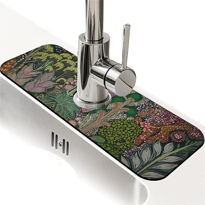 Kitchen Sink Splash Guard，Vibrant plant community Faucet Mat Sink Gadgets-Super Absorbent Fast Drying Mat Drip Catcher for Kitchen, Bathroom,Sink Mat, Dish Drying Mat, Bathroom(15" X 5.5" )