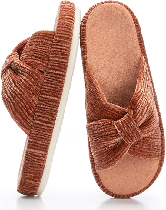 Chantomoo Slippers for Women Memory Foam House Bedroom Corduroy Bow Crossbands Slipper Shoes Comfy Trendy Gift Slippers