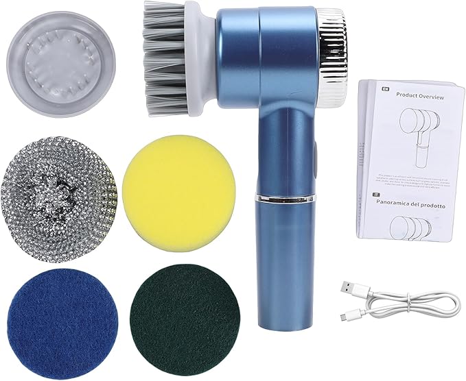 Electric Cleaning Brush with 5 Replaceable Brush Heads 3 Speed Settings IPX7 Water Proof Rechargeable Rotating Electric Scrubber for Kitchen Bathroom Tiles Shower Glass