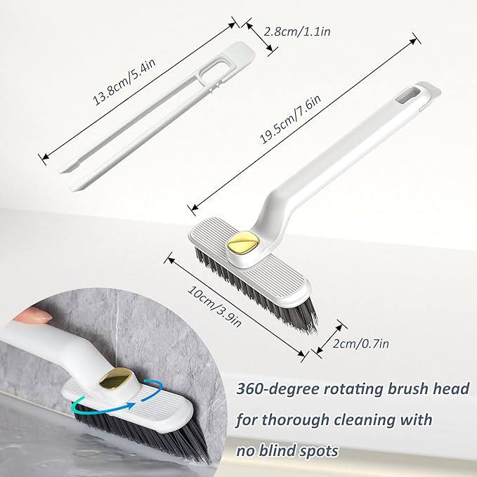 EKIND 2-in-1 Multi-Function Rotating Crevice Cleaning Brush, Hard Bristle Crevice Gaps, Corners Tool for Bathroom, Kitchens Tile Floors(White)