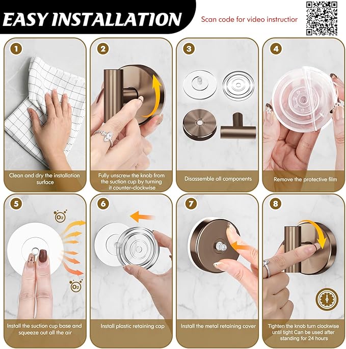 Suction Cup Hooks for Shower,Heavy Duty Shower Towel Suction Hooks,No Drill Wall Mounted Towel Hooks for Bathrooms Wall,Kitchen,Glass,Mirror,Tile to Hang Towels,Robes,Coat-Champagne Bronze(2 Pack)