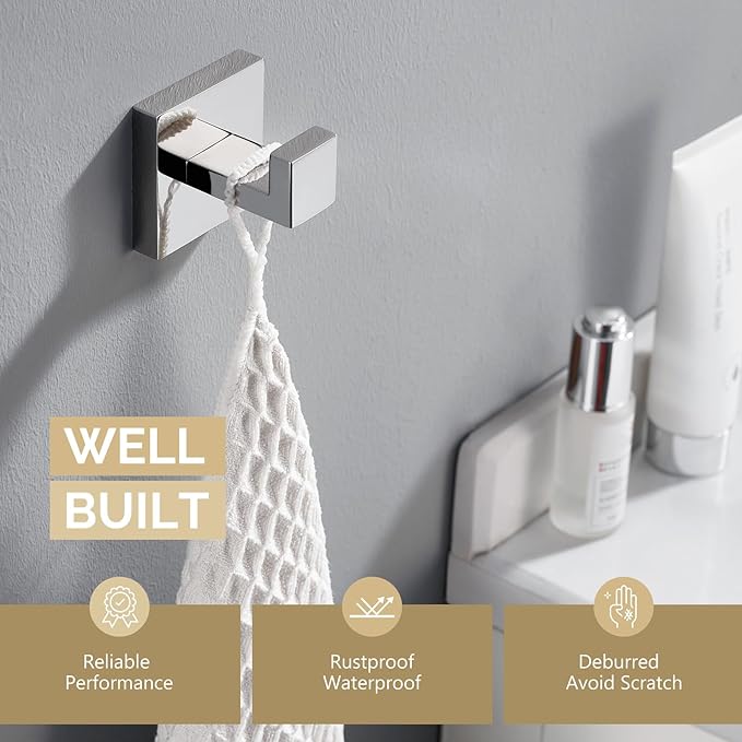 Angle Simple Towel Hook for Bathroom, SUS 304 Stainless Steel Shower Bath Towel Robe Hanger, Wall Coat Hook, Polished Chrome