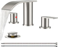 FORIOUS Upgrade Bathroom Faucets 3 Hole Brushed Nickel, Waterfall 8 Inch Widespread Bathroom Sink Faucet with Pop-up Drain and Supply Lines, Two Handles for Vanity, Farmhouse, School Restroom Sink
