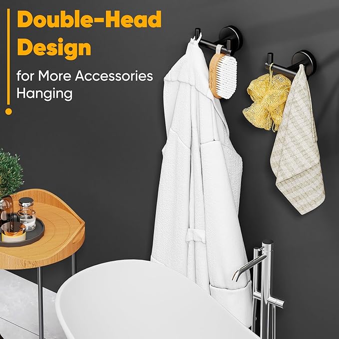 Towel Hooks for Bathrooms,Towel Hanger,Heavy Duty Wall Hook for Kitchen Bathroom,Robe Hook, Black Towel Holder Hooks for Hanging Towels,Coats,Bathrobe,Clothes,Loofah-Black(2 Pack)