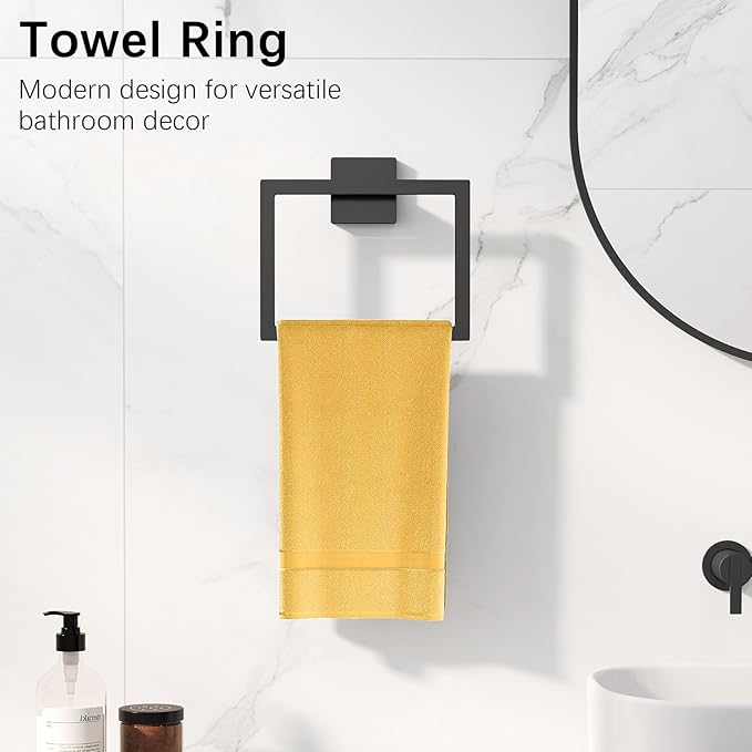Bathroom Hardware Accessories Set, 10 Piece Black Towel Bar Set Stainless Steel, Towel Racks for Bathroom Wall Mounted Towel Holder Set, 16 inch