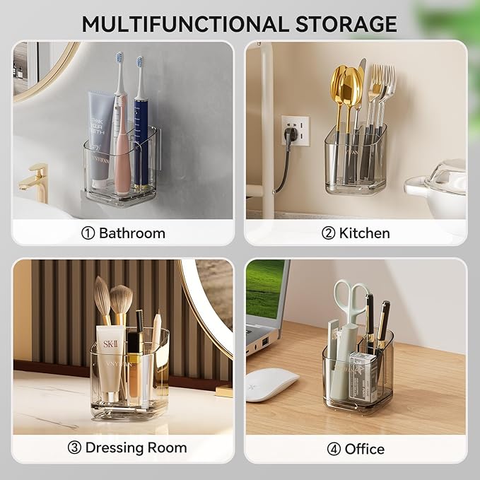 Toothbrush Holders for Bathrooms, 3 Slots Detachable Electric Toothbrush Holder Wall Mounted with Divider, Removable Tooth Brush and Toothpaste Holder Organizer for Bathroom/Kitchen/Office