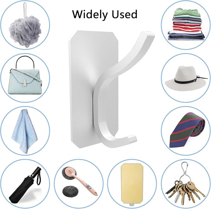PMMASTO Self-Adhesive Towel Hooks - Sticky Heavy Duty Wall Robe Coat Hook for Hanging- Shower Hooks (Silver, “ K ”Shape 6PC)