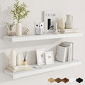 Fun Memories 40" Rustic Wood Floating Shelves with Invisible Brackets for Storage & Decor, Deep Wall Mounted Shelves for Bathroom, Kitchen, Living Room (White, Set of 2)