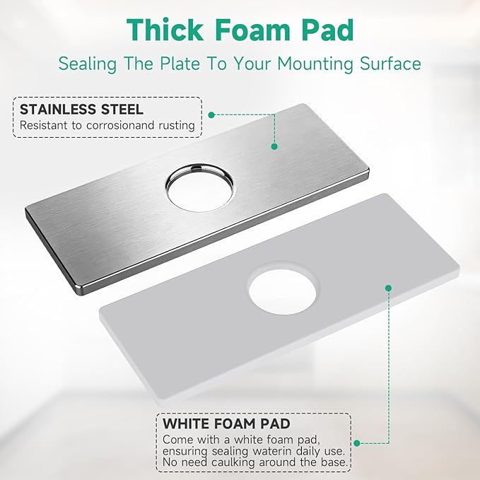 6.3IN Sink Faucet Hole Cover, Deck Plate Escutcheon - Sink Hole Cover, Plumbing Cover Plates, 6.3" Square Escutcheon for Bathroom Faucet 1-3 Hole, Stainless Steel(Nickel)