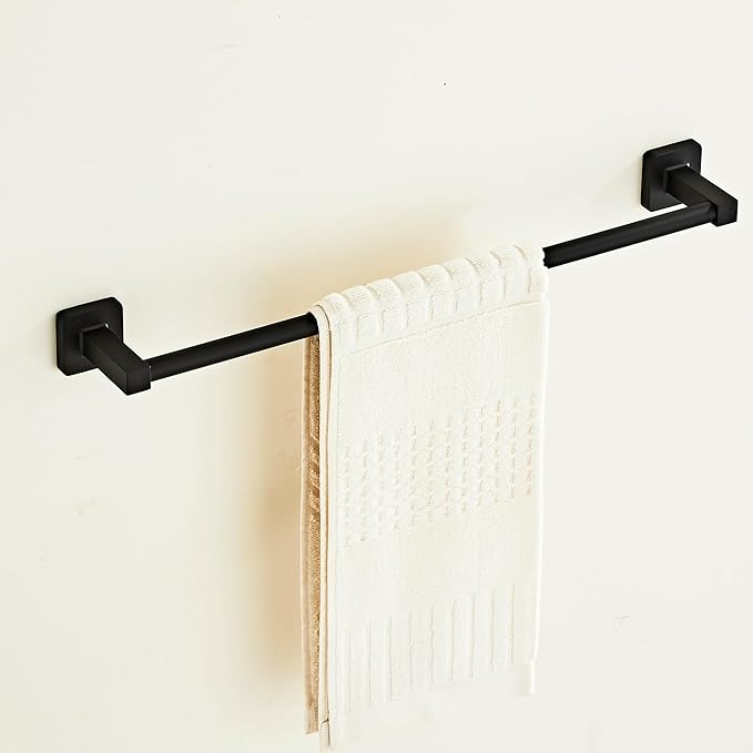 Matte Black Bathroom 18 InchTowel Bar, Bath Accessories Thicken Stainless Steel Shower Towel Rack for Bathroom, Towel Holder Wall Mounted (Total Length 20-Inch)