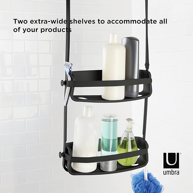 Umbra Flex Shower Storage Accessories with Patented Gel-Lock Technology Suction Cup, Black