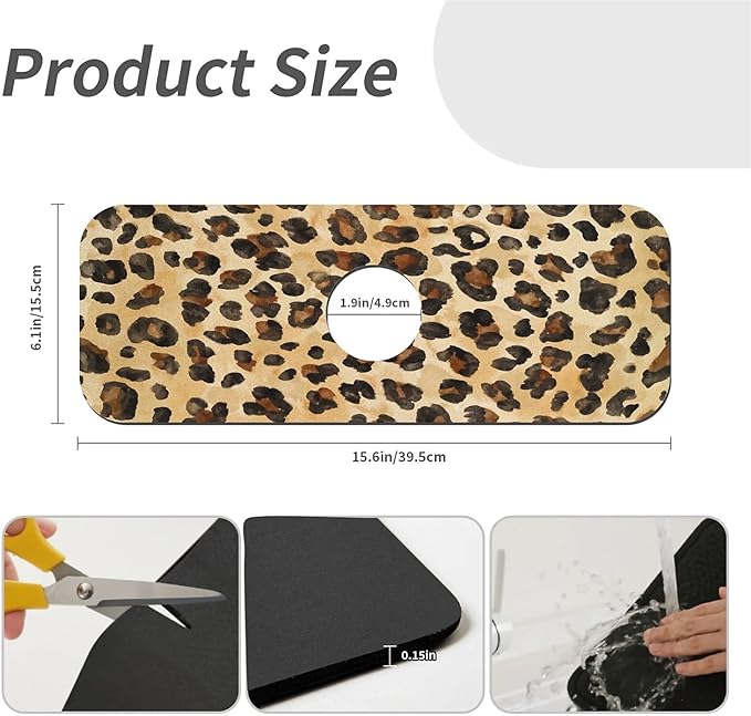 Faucet Draining Mat For Kitchen Sink, Brown Leopard Diatom Mud Absorbent Drain Pad For Bathroom Kitchen Sink Splash Guard Drying Mat