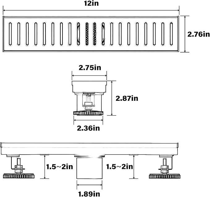 12 Inch Linear Shower Drain Bathroom Kitchen Golden Floor Drain Removable Capsule Pattern Cover Accessories Shower Drain 304 Stainless Steel Drain with Hair Strainer Adjustable Leveling Feet