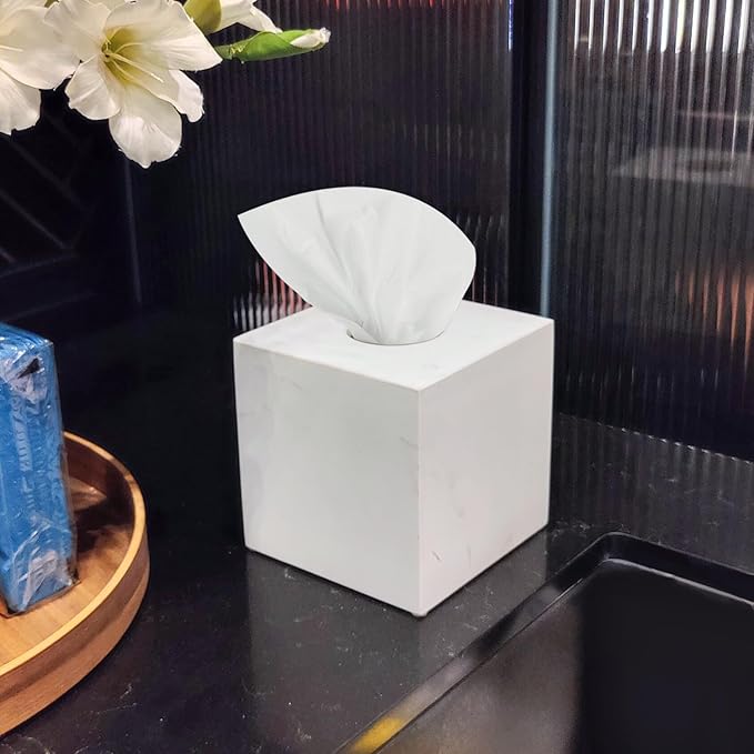 Natural Marble Tissue Box Cover, Exquisite Marble Square Tissue Box Holder, Elegant & Luxurious Decoration for Bathroom,Home & Office