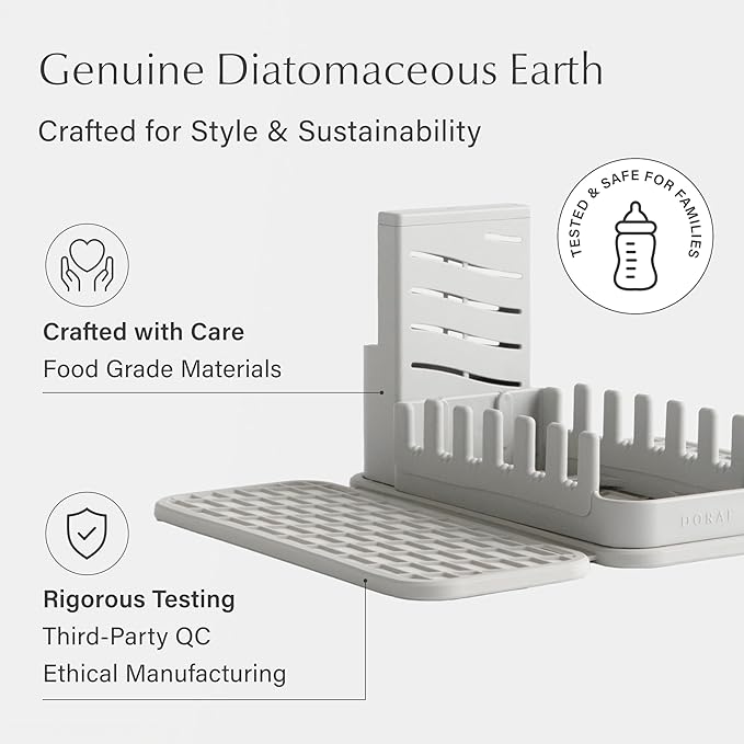 Dorai Home Collapsible Dish Drying Rack and Stone Pad – Foldable Rack with Instant - Dry Stone Mat – Space-Saving Dish Drainer for Kitchen Counter -19.9" x 15.2" (Sandstone)