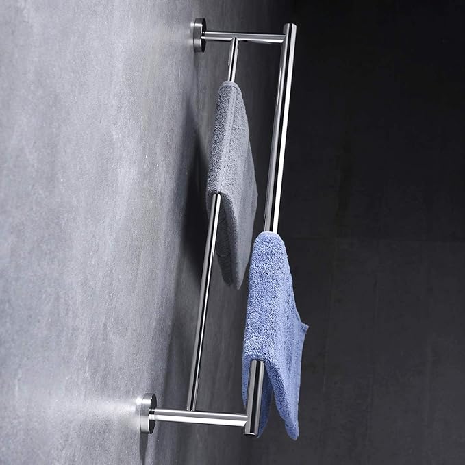 Miyili Double Towel Bar 24-Inch Stainless Steel Bathroom Towel Rack Holder Wall Mount Polished Finish, A01C60B