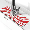 Red And White Candy Swirl Stripe Striped Mint Sugar Candy Cane Themed Kitchen Sink Splash Guard Faucet Mat Super Fast Drying Mat Sink Gadgets-Fast Drying Pad Sink Mat For Kitchen (15" X 5.5" )