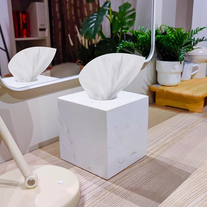 Natural Marble Tissue Box Cover, Exquisite Marble Square Tissue Box Holder, Elegant & Luxurious Decoration for Bathroom,Home & Office