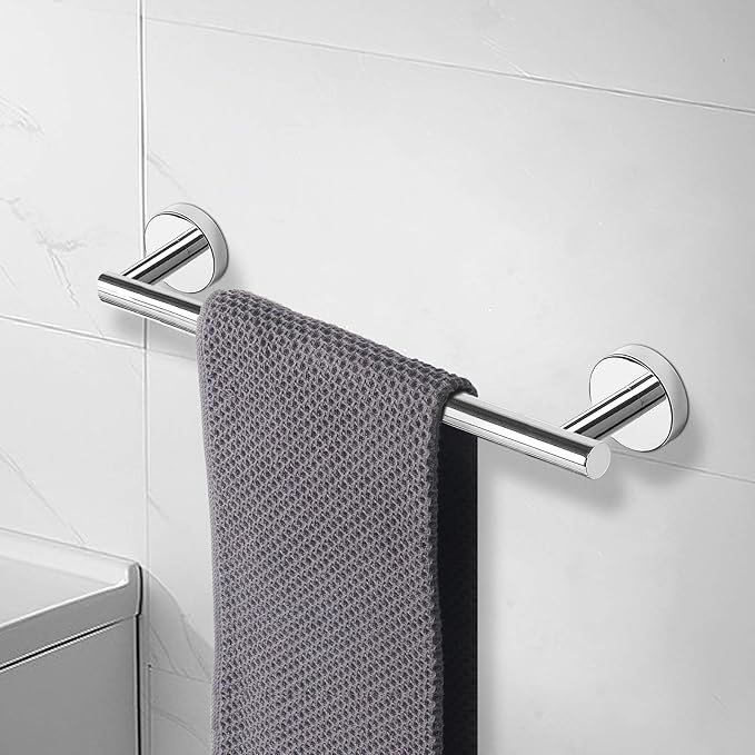 NearMoon Bath Towel Bar, Thicken Stainless Steel Shower Towel Rack Holder Wall Mounted for Bathroom,16-lnch Overall Length-13-lnch Usable Hanging Space (1 Pack, Chrome Finish)