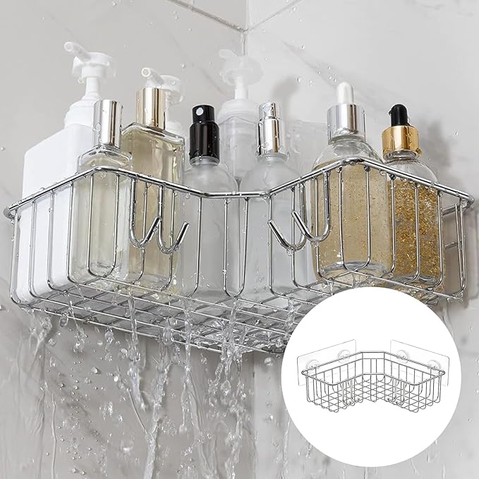 15 Pack Shower Caddy Adhesive Replacement, Adhesive Shelves Hooks Caddy Shelves Rack Basket Organizer Shower Sticker Bathroom Hanging Hook No Drilling Sticky Hanging Hooks (Style 1)