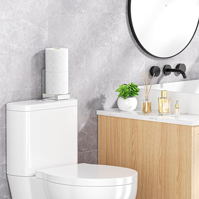Toilet Paper Storage Wall Mount, Stainless Steel Toilet Paper Holder Stand for 2 Rolls, Extra Tp Roll Organizer Holder for Bathroom, Silver, Cup Lid Organizer
