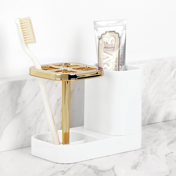 iDesign Toothbrush Holder with 4 Divided Sections - White/Gold