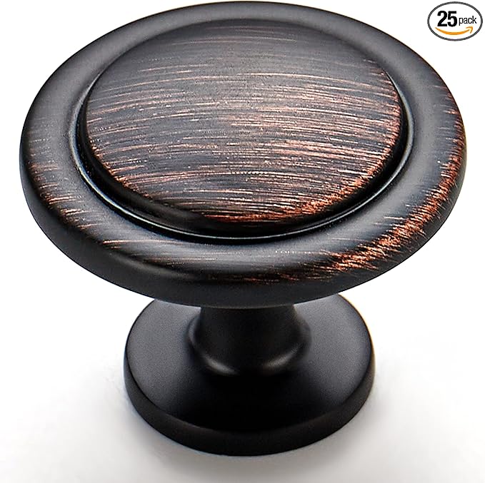 Ravinte 25 Pack 1-1/4 Inch Kitchen Cabinet Knobs Oil-Rubbed Bronze Zinc Pulls Door Handles for Dresser Drawers