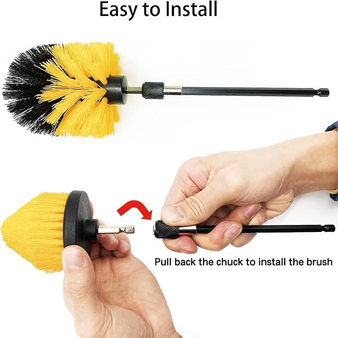 8Pcs Drill Brush Attachment Set, 7Pcs 1/4in Power Scrubber + Extend Long Attachment, Power Cleaning Scrub Brush for Bathroom, Tub, Tile, Corner