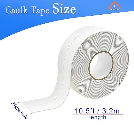White Caulk Tape Waterproof Self Adhesive for Bath & Kitchen,Peel and Stick Caulk Strip Caulking Tape for Bathroom,Tub Surround,Toilet Bowl Stick,Kitchen Countertop (1.5" x 10.5Ft