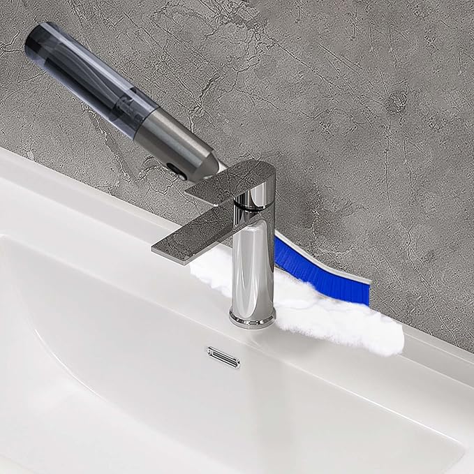 Hard Bristle Crevice Cleaning Brush with Spray Bottle Crevice Cleaning Brush with Replacement Brushes Grout Gap Scrub Brush Household Cleaning Tools for Kitchen Bathroom Sink Corner (Blue)