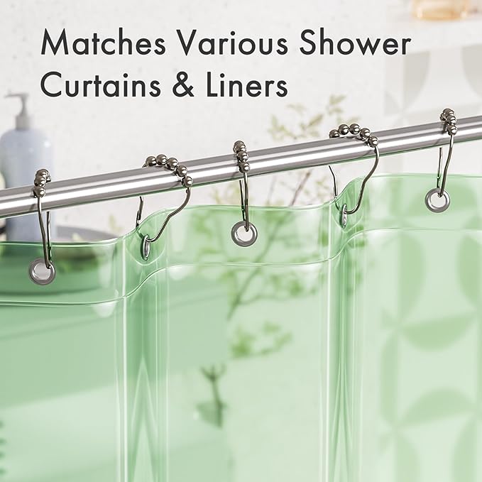 Amazer Shower Curtain Rings, Set of 12, Rust-Resistant Metal Shower Hooks Ring Shower Rings for Curtain Rolling Shower Curtain Hooks for Bathroom Shower Rod Shower Curtain Hangers, Nickel