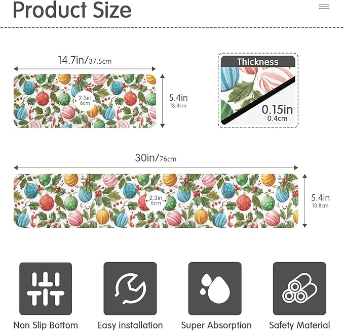 Christmas Baubles Holly Bells Sweet Kitchen Sink Splash Guard Sink Faucet Mat Faucet Handle Drip Catcher Drain Mats for Kitchen Bathroom Countertop Absorbent Dish Drying Pad 2Pack 1