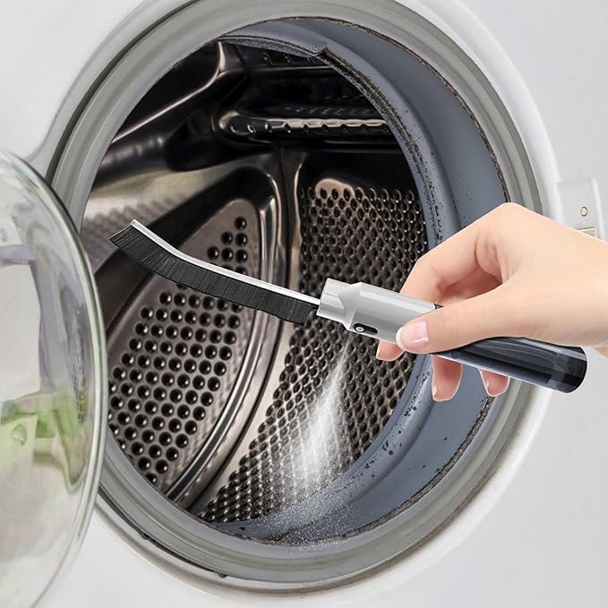 Hard Bristle Crevice Cleaning Brush with Spray Bottle Crevice Cleaning Brush with Replacement Brushes Grout Gap Scrub Brush Household Cleaning Tools for Kitchen Bathroom Sink Corner (Black)