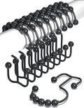Shower Curtain Hooks Rust Proof (Set of 12) - Stainless Steel Shower Curtain Rings - Anti Slip Roller Balls for Easy Glide (Double Anchor Hooks, Matte Black)