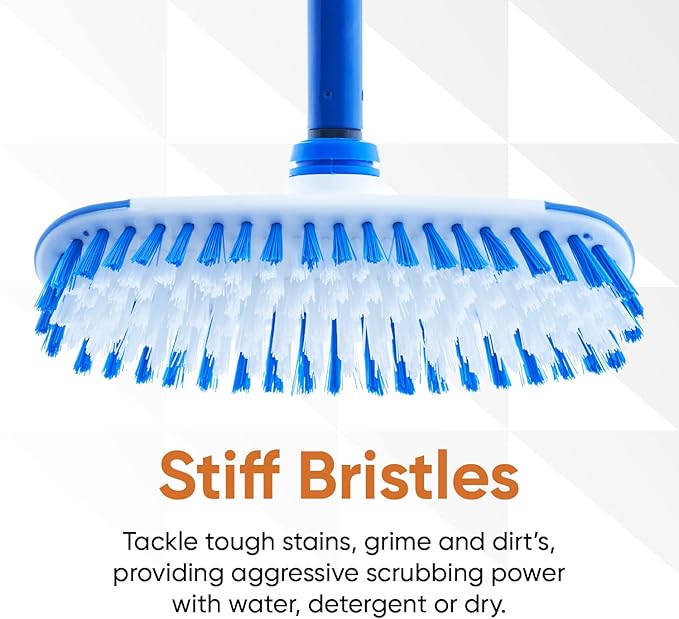 Superio Deck Brush with Long Handle Heavy Duty Stiff Bristles Grout Scrubber Brush with Scraper, Cleans Hot Tub, Pool, Granite Tiles, Bathroom, Patio, Garage, Kitchen, Wall and Deck (1, 48")