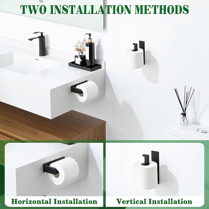 Alise Toilet Paper Holder Adhesive Bathroom Tissue Roll Holder Self-Adhesive Toilet Paper Roll Holder SUS304 Stainless Steel,Matte Black