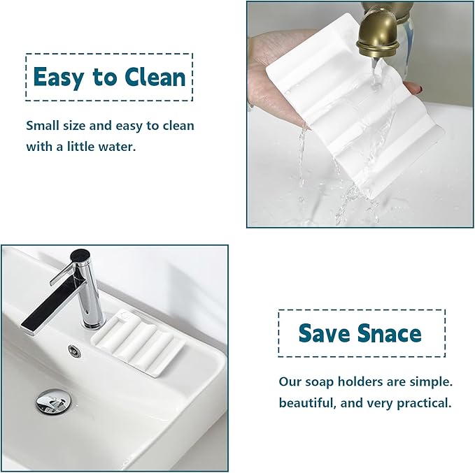 Silicone Soap Dish,Self Draining Soap Holder Perfect for Shower,Bathroom Sink,Kitchen Sink & Travel,Non-Slip Bar Soap Holder Extend Soap Life,Keep Soap Bars Dry Clean (White-2Pcs)