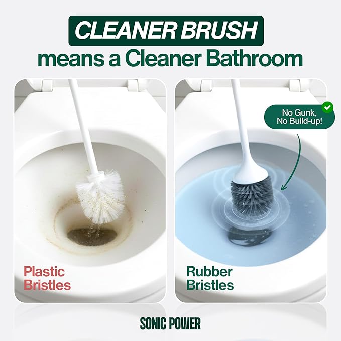 Electric Toilet Brush & Scrubber – Self Cleaning Silicone Toilet Bowl Brush with UVC Light, Rechargeable Wireless Spinning Toilet Brush & Holder Set, Wall Mount or Floor Standing (2 Pack)